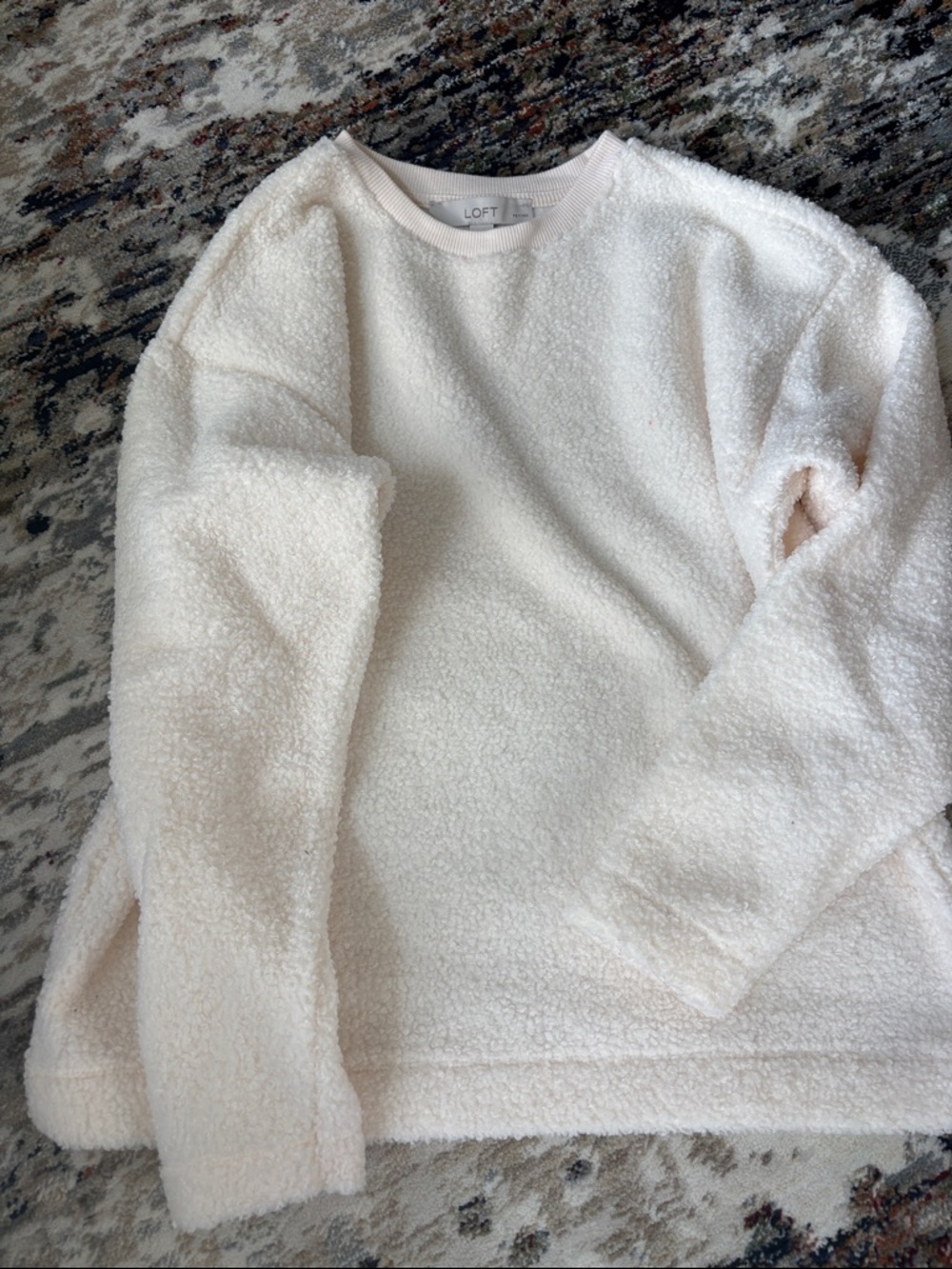 LOFT Soft Ivory Sherpa Crewneck Sweater
